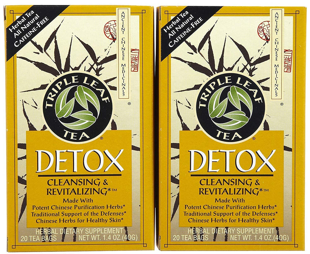 Triple Leaf Tea front packaging showing detox two-pack and serving convenience