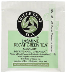 Triple Leaf Tea jasmine decaffeinated front packaging showcasing fragrant, easy-to-brew convenience