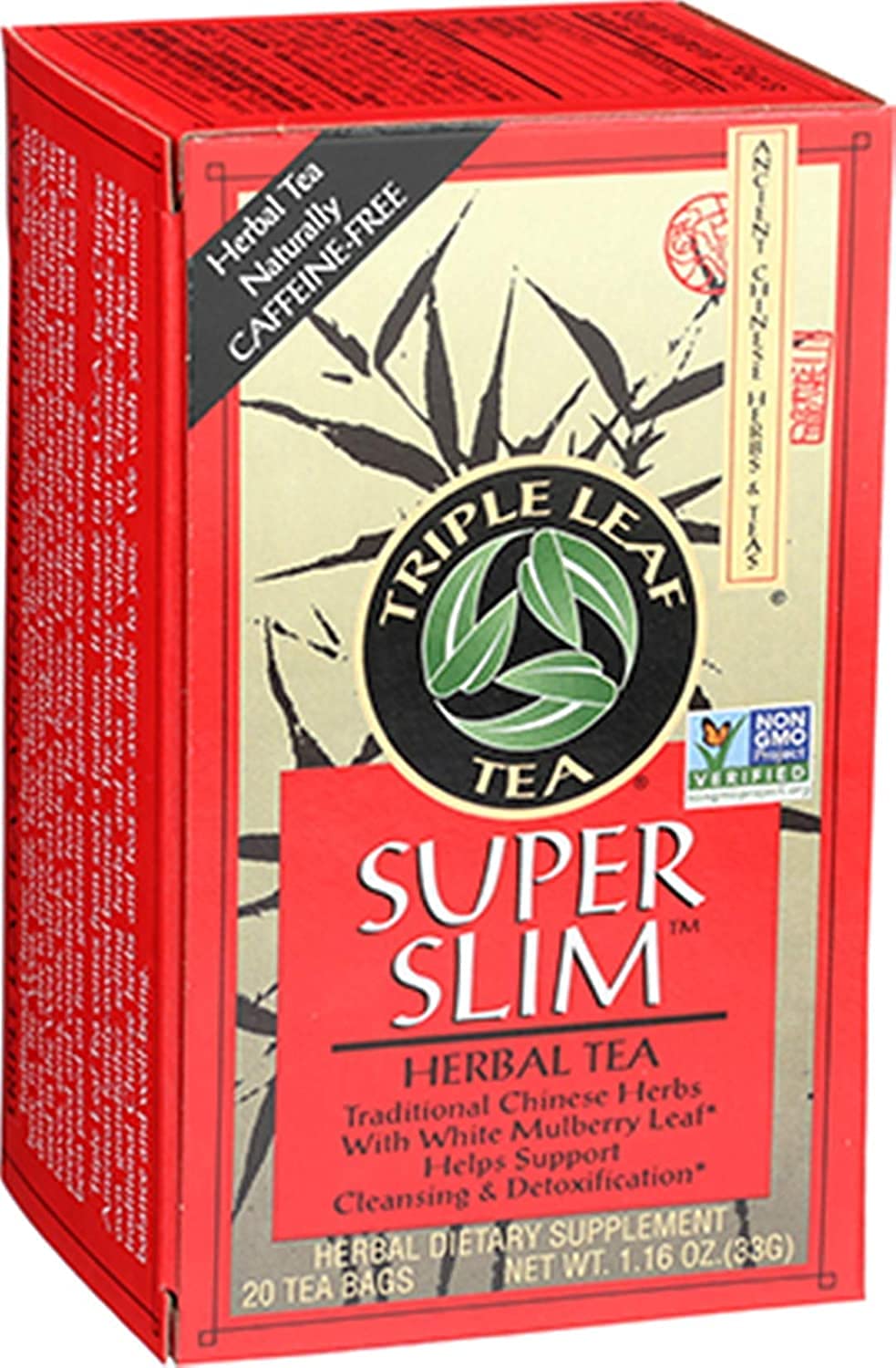 Triple Leaf Tea red box front view showing compact packaging and fresh sachets