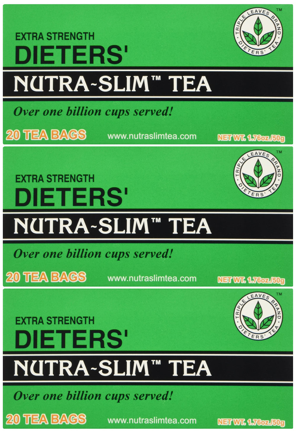 Triple Leaves front packaging showing 20-count senna tea for digestive relief