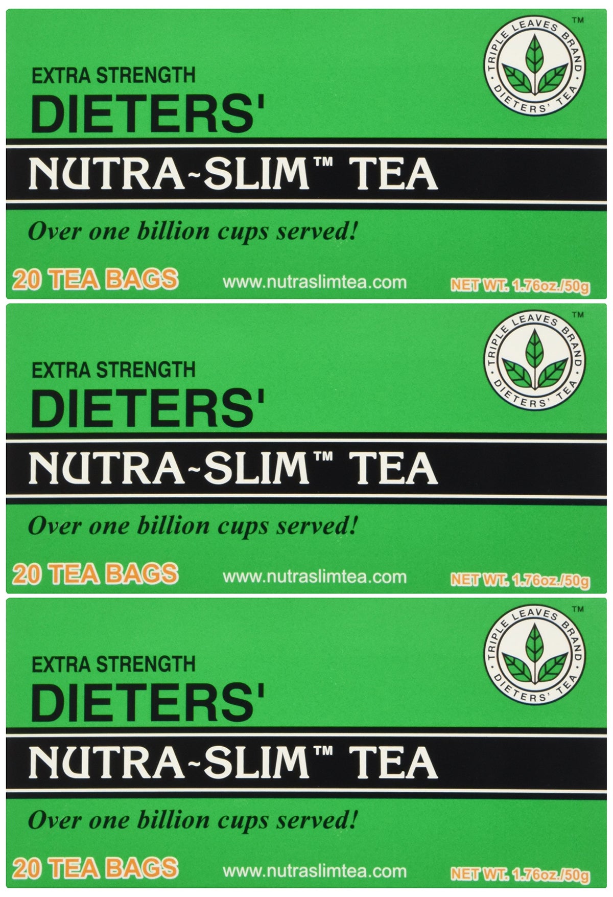 Triple Leaves front packaging showing 20-count senna tea for digestive relief