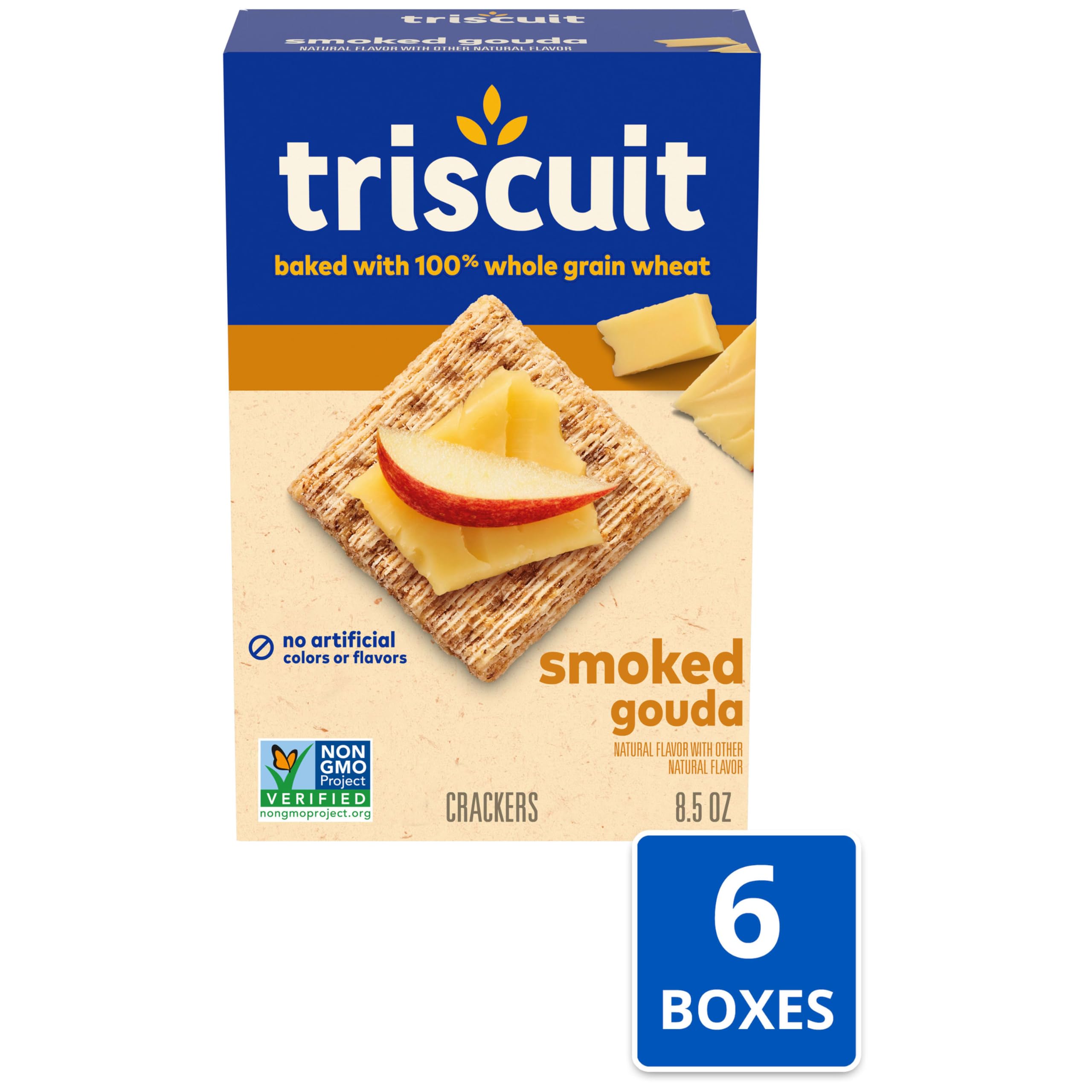 Triscuit cracker topped with Gouda and grapes illustrating pairing ideas