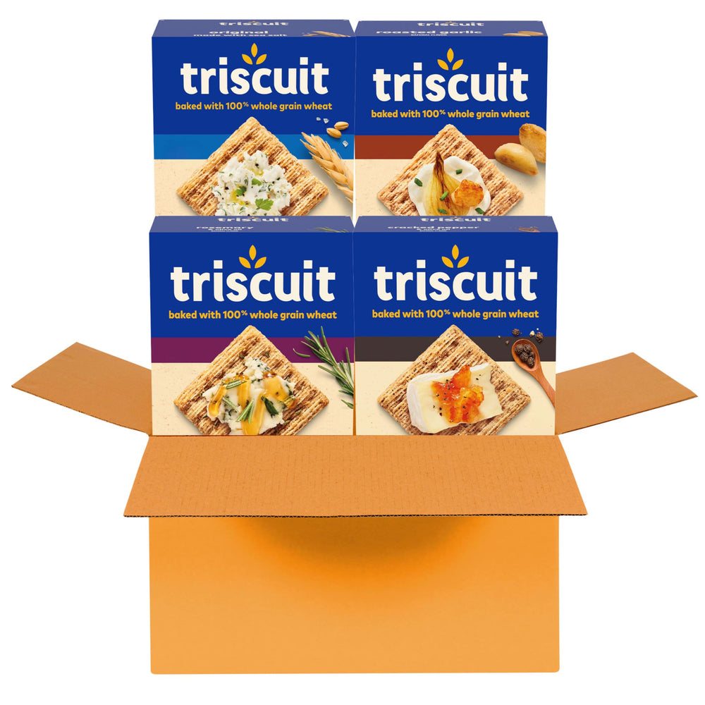 Triscuit front packaging showing four boxes for ample entertaining