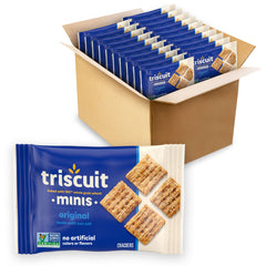 Triscuit Minis front packaging showing brand and multi-pack convenience