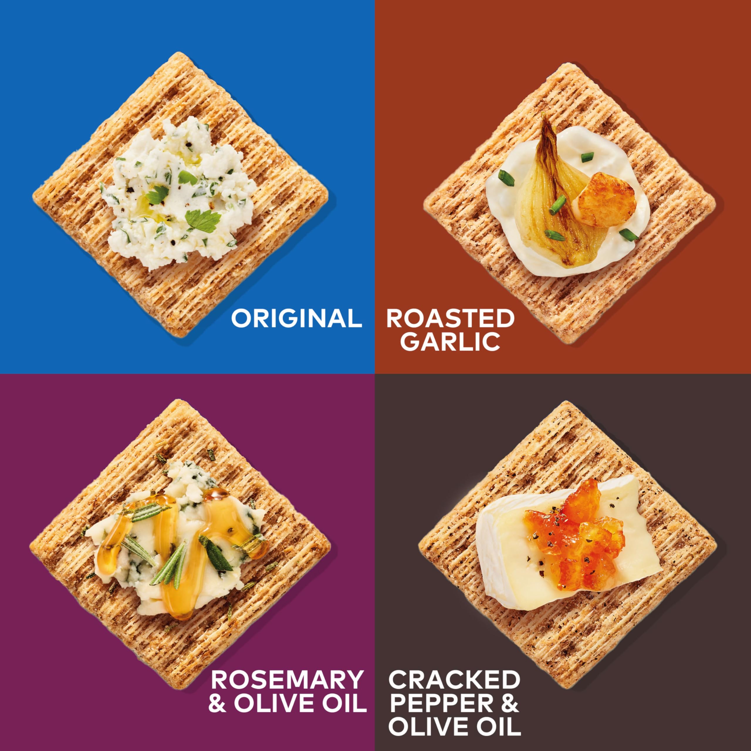 Triscuit roasted garlic box indicating savory bold taste for snacks