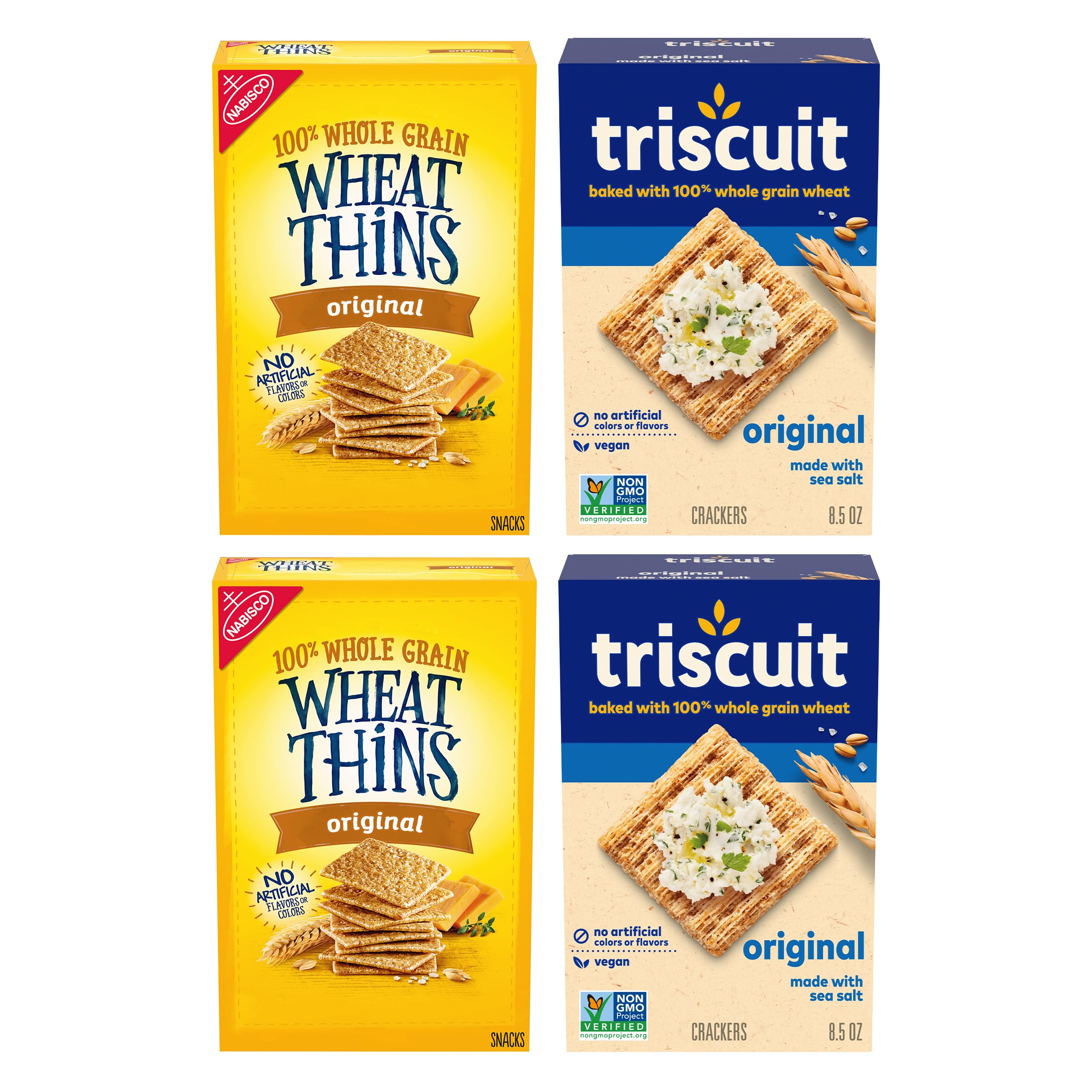 Triscuit variety pack front packaging showing both brands and easy pantry stocking benefit