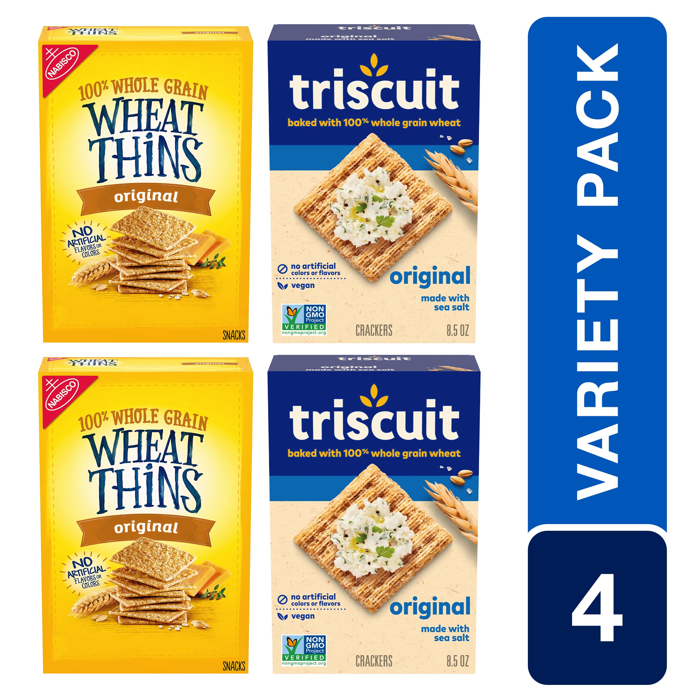 Triscuit and Wheat Thins side view boxes illustrating variety and convenient serving options