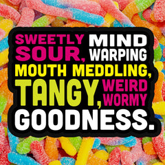 Trolli open bag spilling gummy worms illustrating easy access and generous quantity