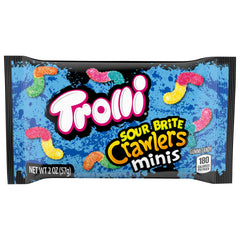 Trolli open 2 oz bag spilling mini sour brite crawlers for easy snacking