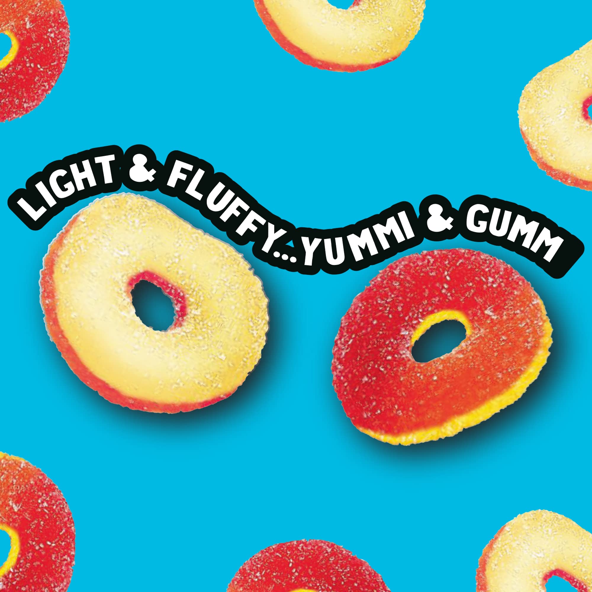 Close-up of Trolli Peachie O's sugary coating and chewy texture for taste clarity
