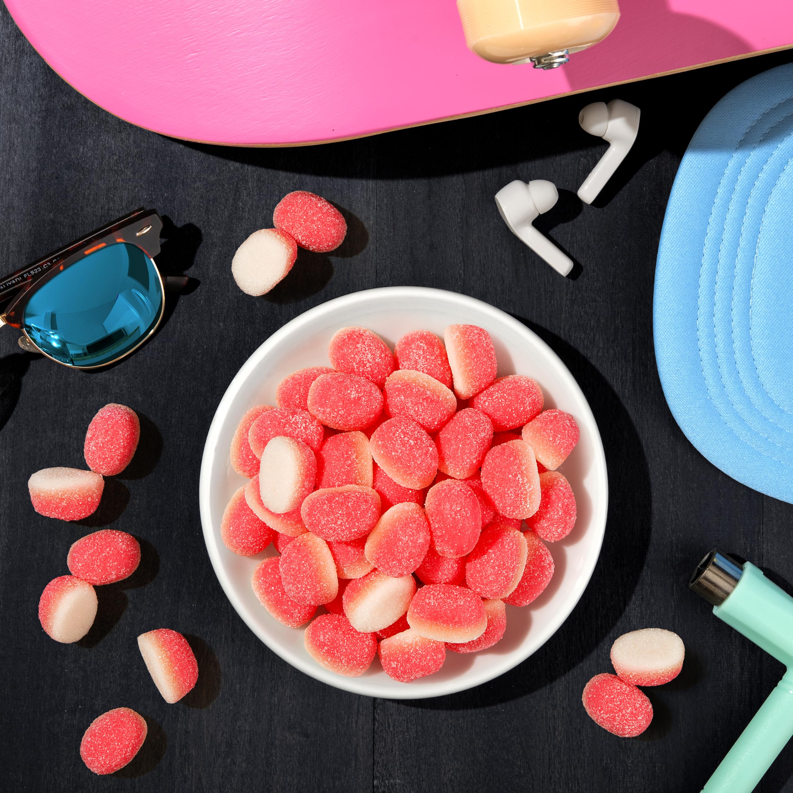 Small bowl of Trolli Strawberry Puffs for serving at parties, quick candy bowl solution