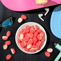 Small bowl of Trolli Strawberry Puffs for serving at parties, quick candy bowl solution