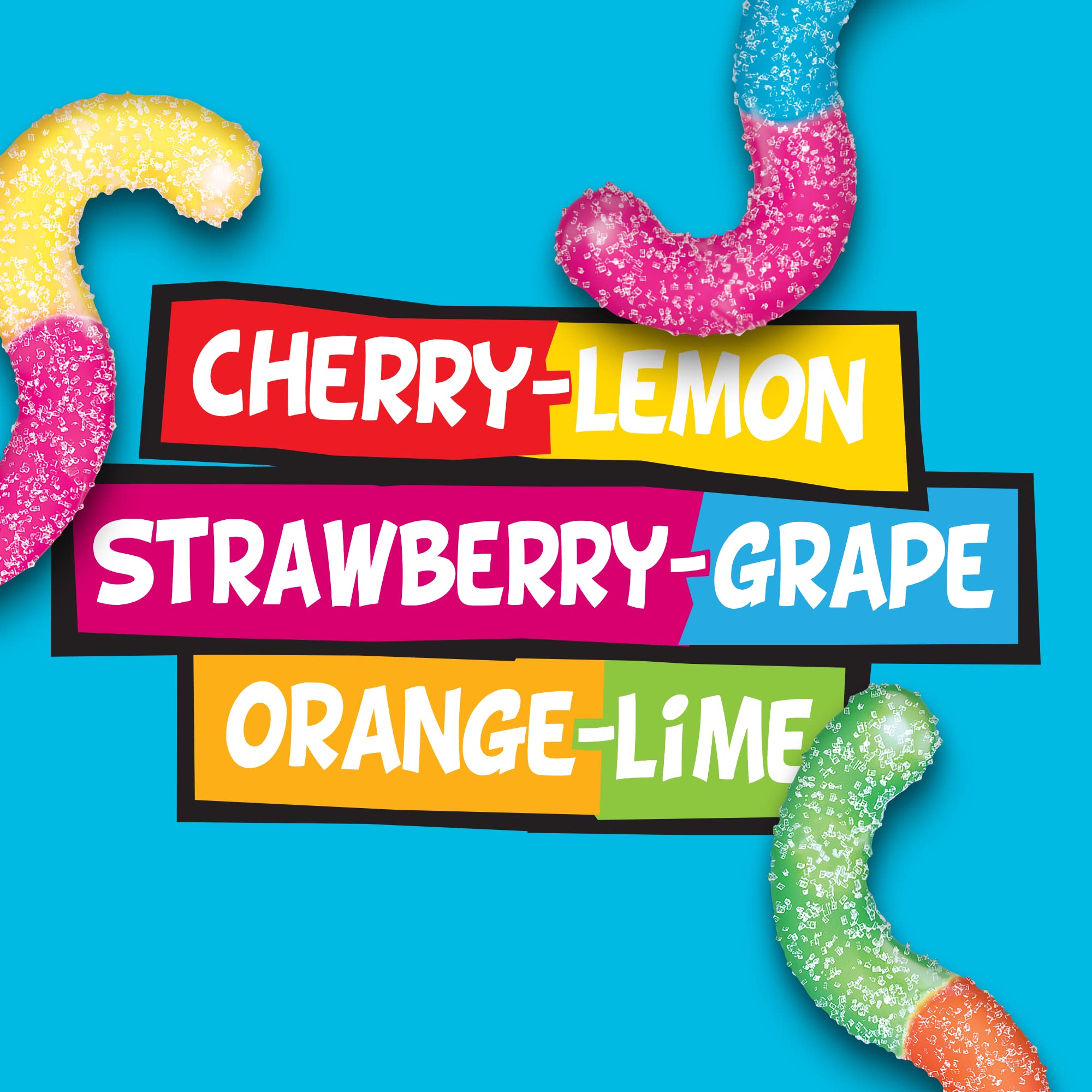 Trolli close-up of sugar-coated worms showing texture and tangy sugar benefit