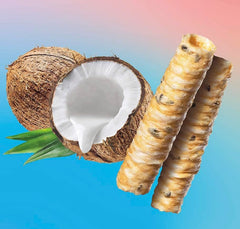 Tropical Fields close-up of coconut roll texture with visible roasted black sesame seeds for crunchy taste