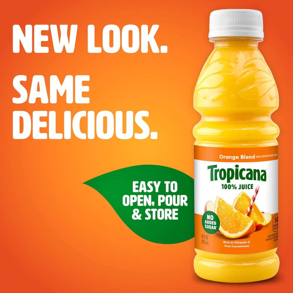 Tropicana bottle close-up highlighting juice color and natural fruit appeal
