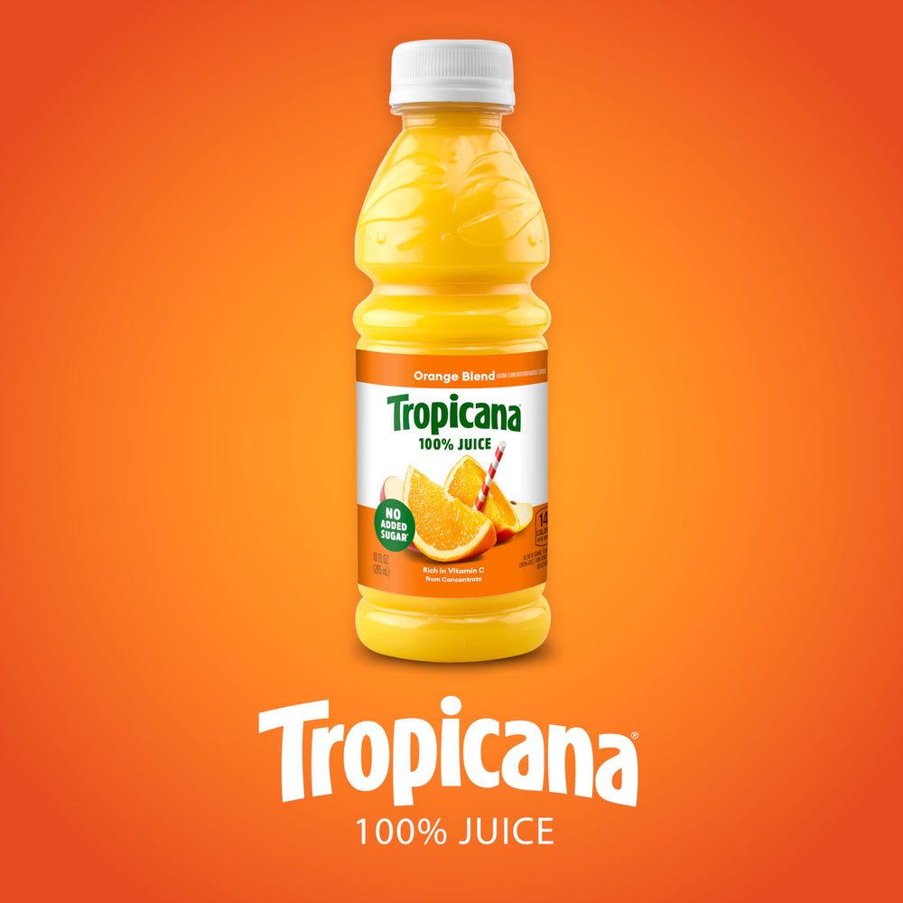 Tropicana bottles stacked on pantry shelf for simple shelf-stable storage