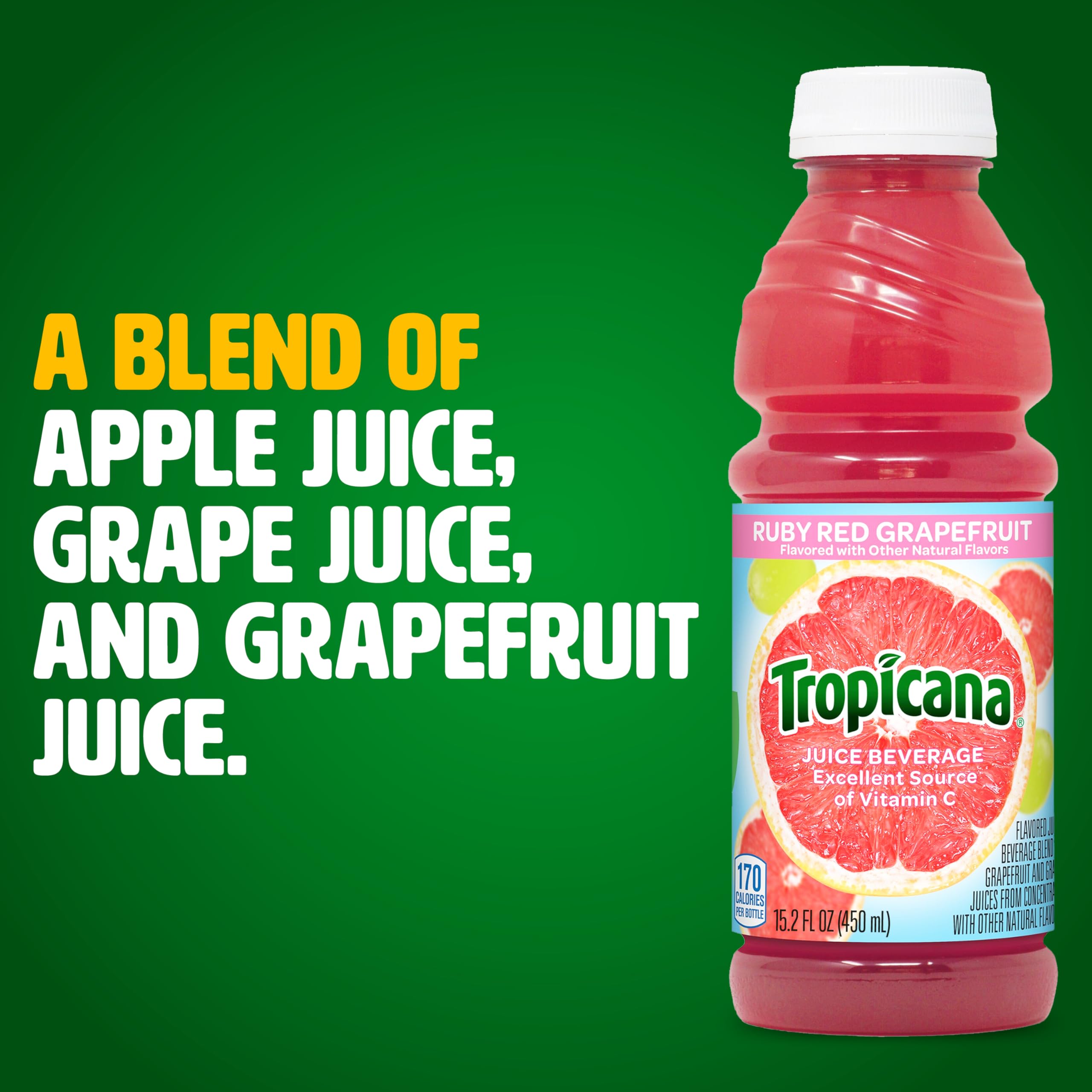 Tropicana Ruby Red bottle close-up of label and cap highlighting freshness