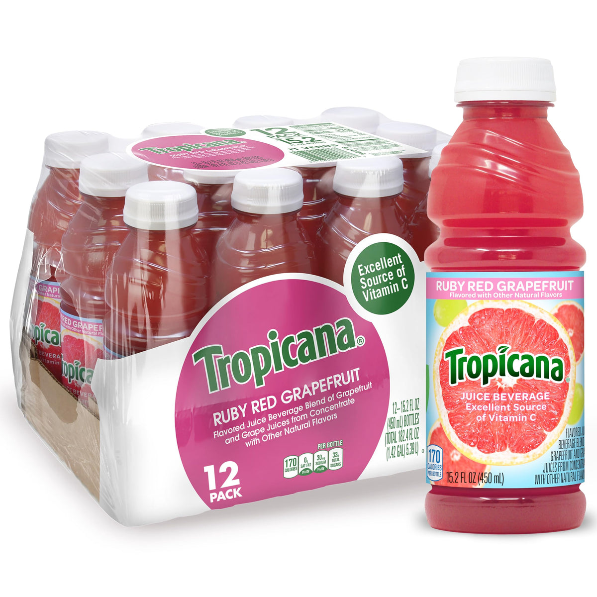 Tropicana Ruby Red front packaging showing a 12-pack and brand recognition