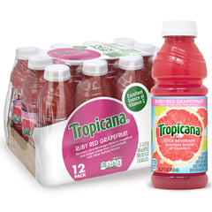 Tropicana Ruby Red front packaging showing a 12-pack and brand recognition
