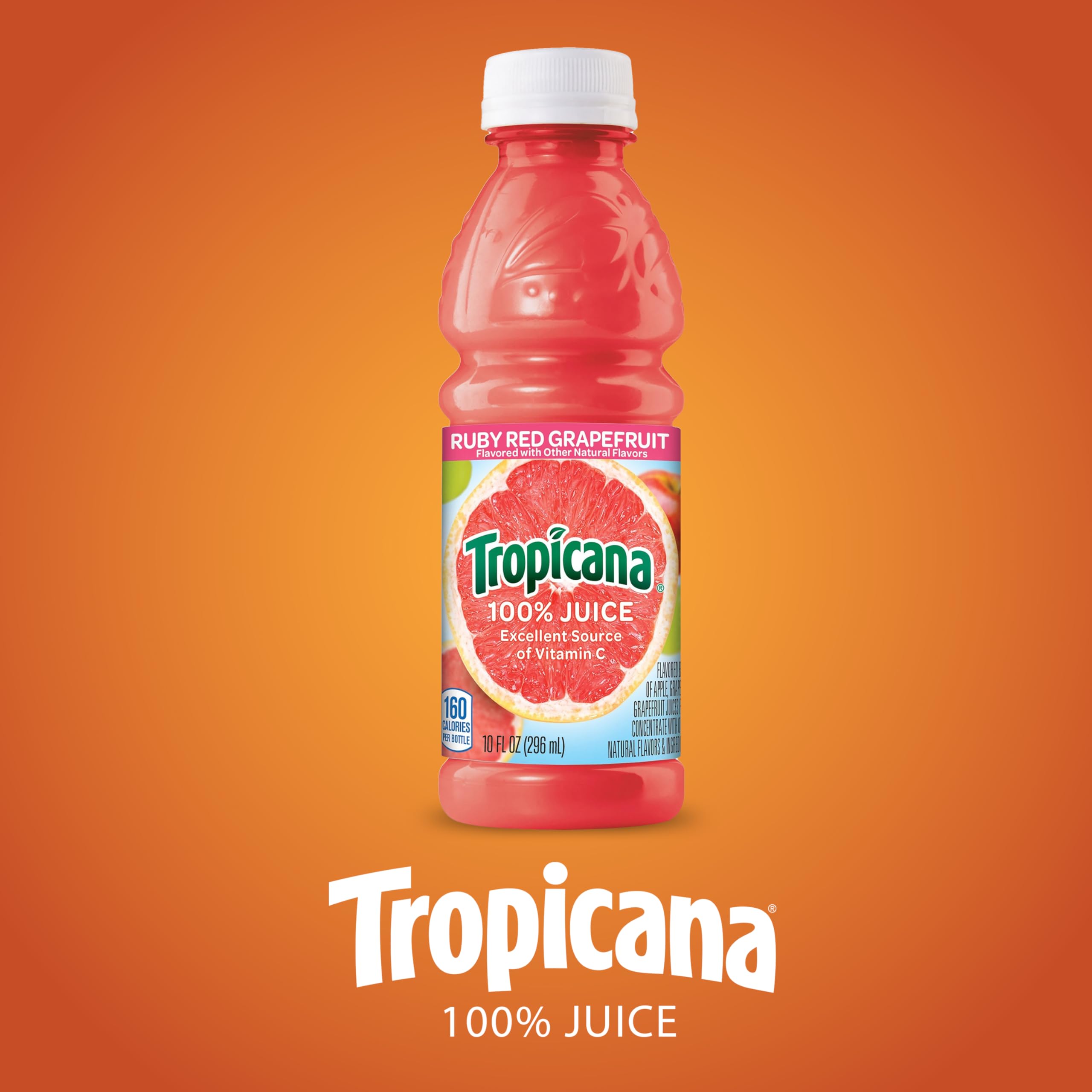Tropicana bottle next to hand demonstrating 10 oz size for portion control