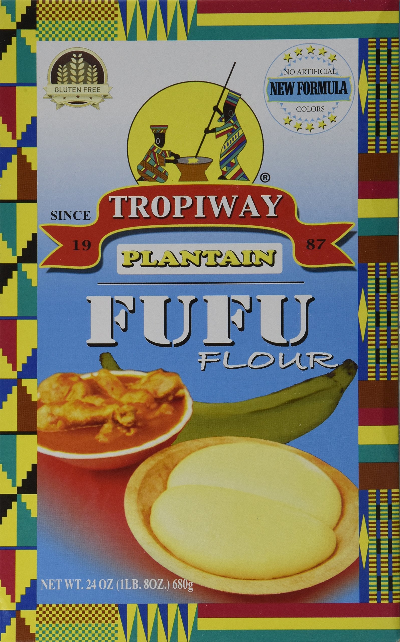 Tropiway front packaging of plantain fufu flour showing product label and size, convenient storage