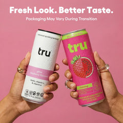 Tru close-up carbonation and label detail highlighting gentle fizz