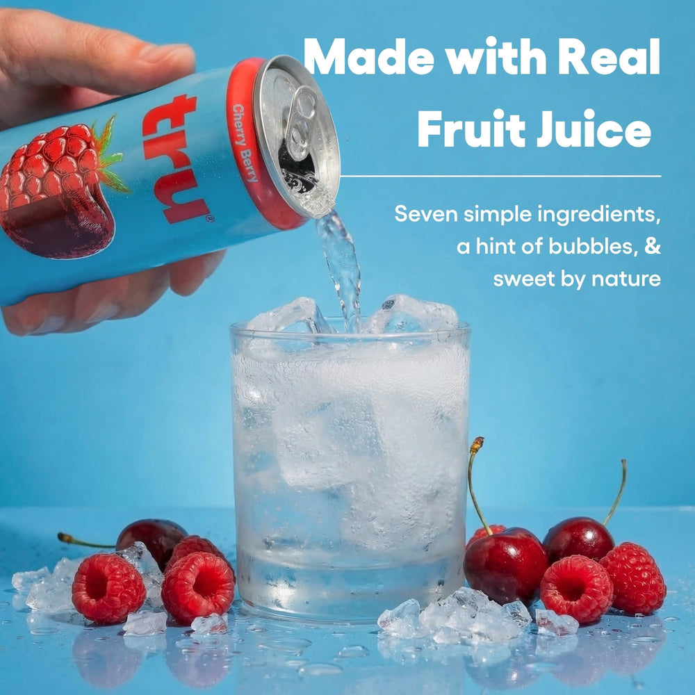 Close-up of Tru bubbles and texture emphasizing light carbonation and taste