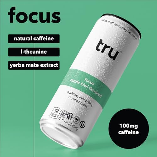Tru Focus close-up label shows ingredients list and natural caffeine benefit