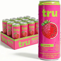 Tru front can strawberry melon showing branding and flavor benefits