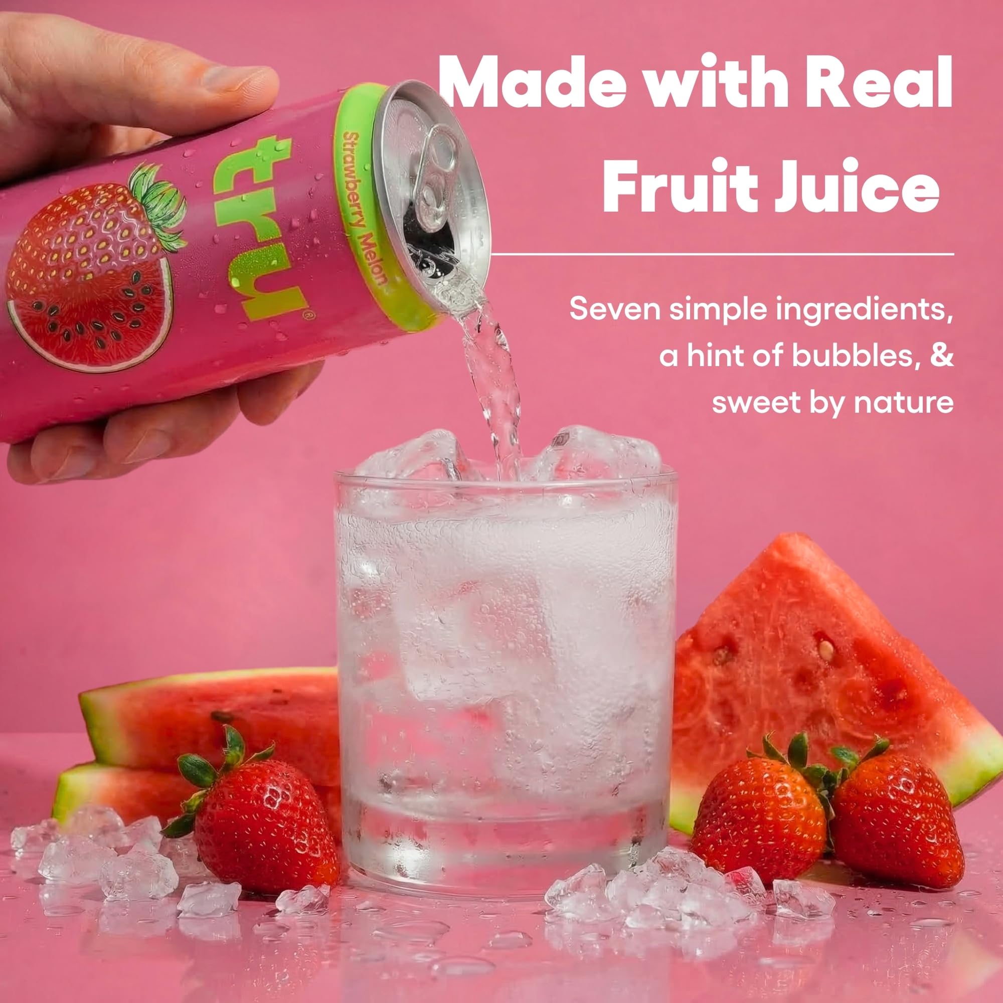 Tru can in hand demonstrating single-serve scale and on-the-go ease