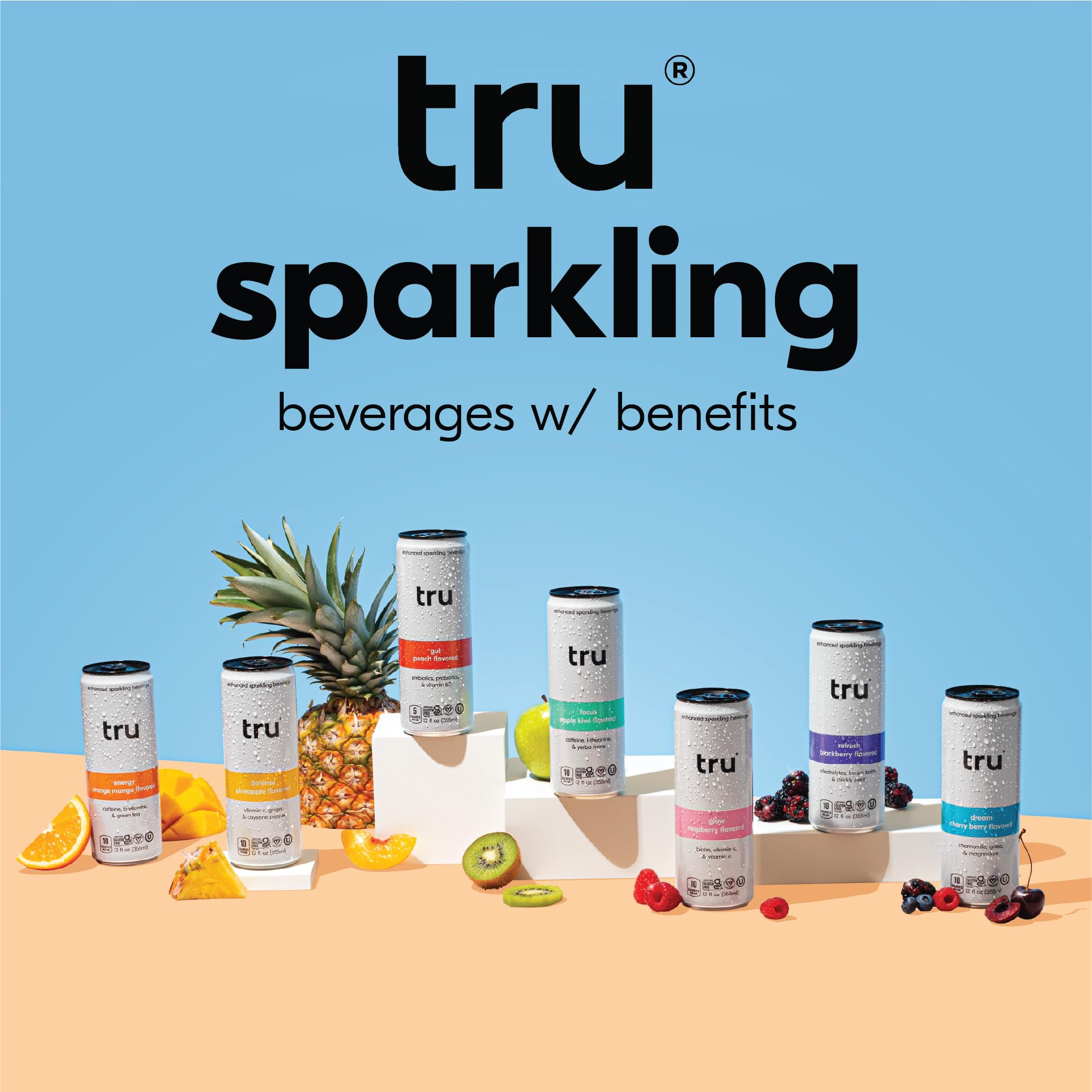 Tru can in a sunny outdoor setting showing on-the-go refreshment