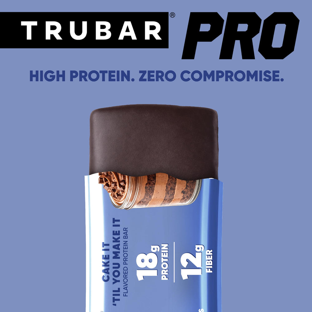 TRUBAR PRO nutrition label close view displaying protein and fiber facts