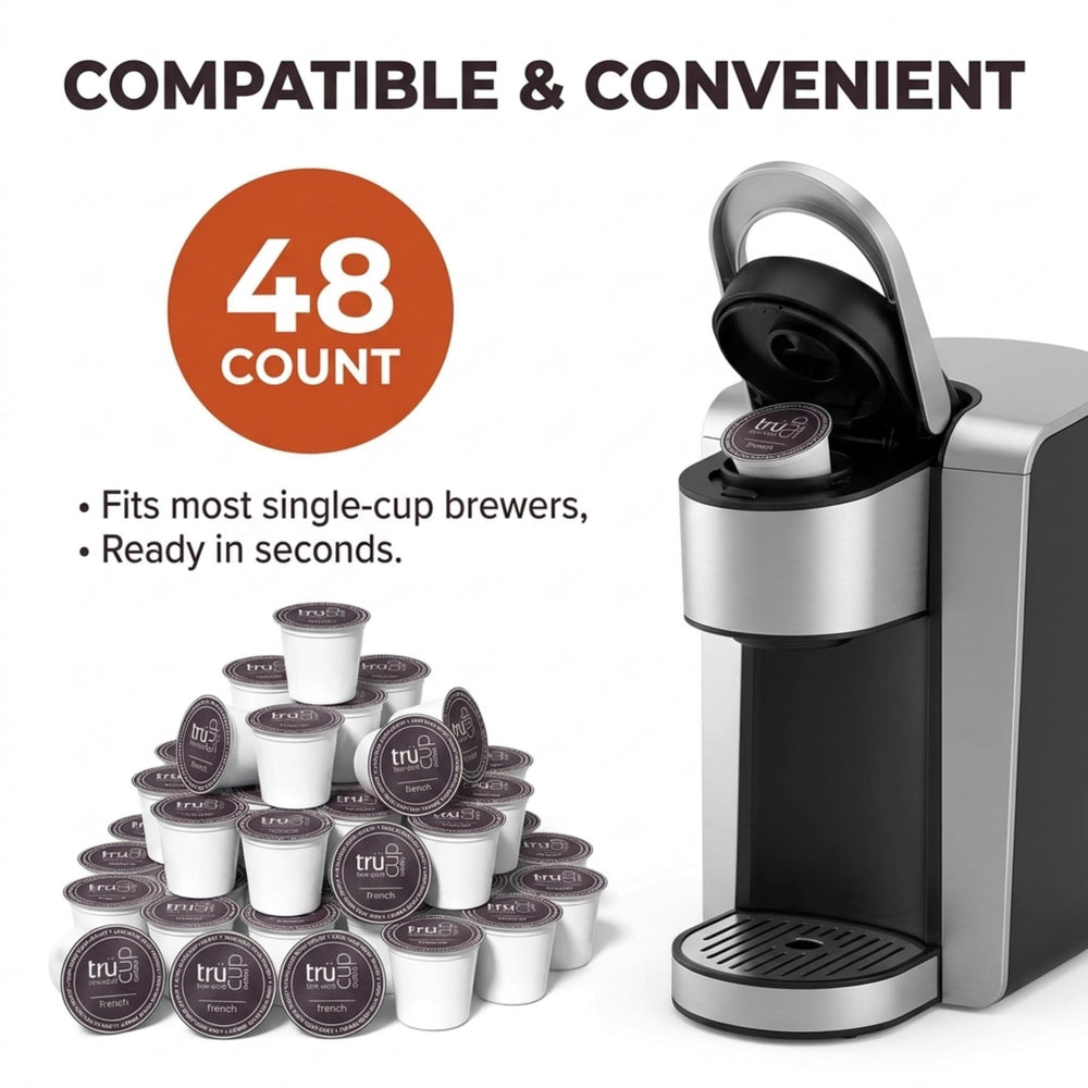 TRUCUP single sealed K-Cup pod top view illustrating freshness and single-serve convenience