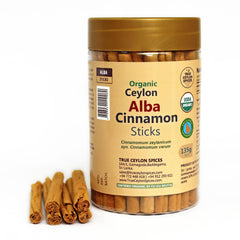 True Ceylon packaging front view showing organic Alba sticks benefit clarity