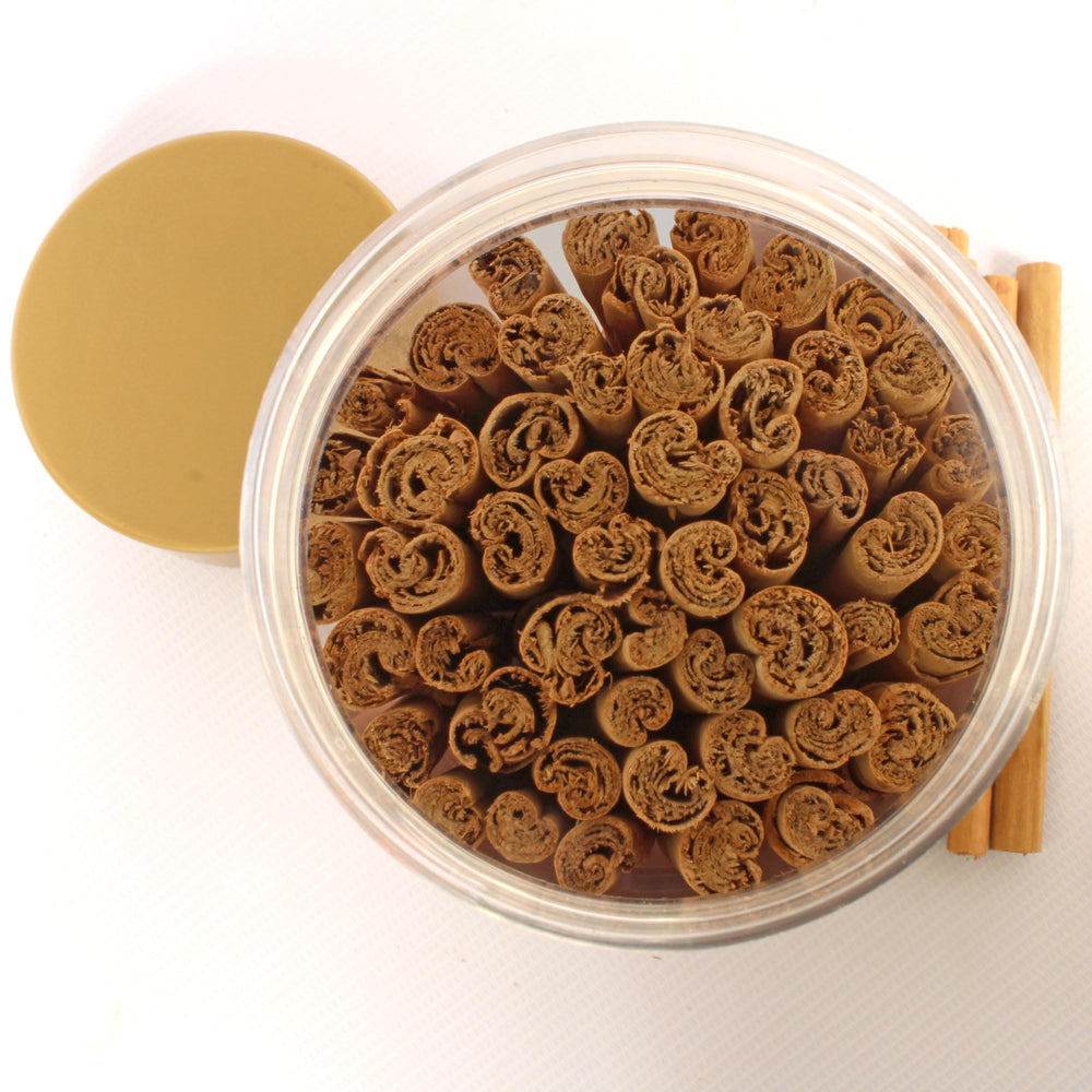 Top view of hand-rolled sticks displaying True Ceylon consistent size quality