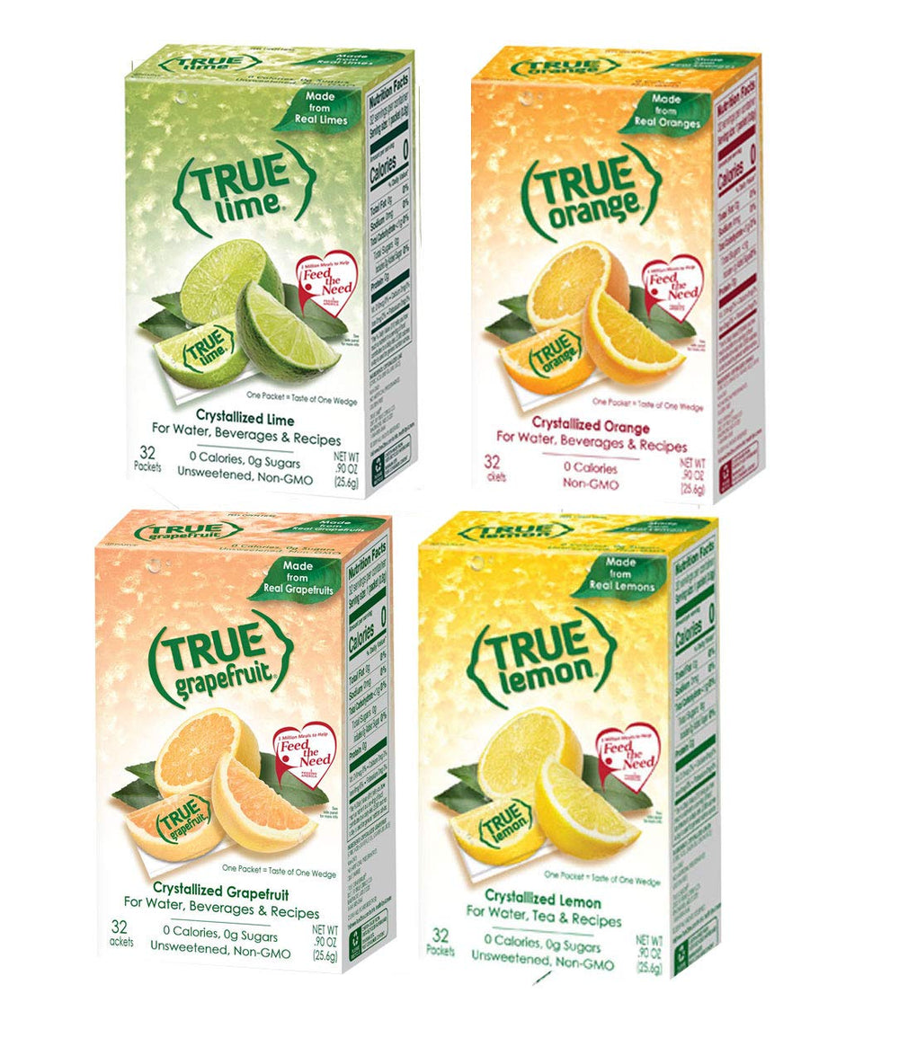 True Citrus four boxed sampler showing front packaging and flavors benefits convenience