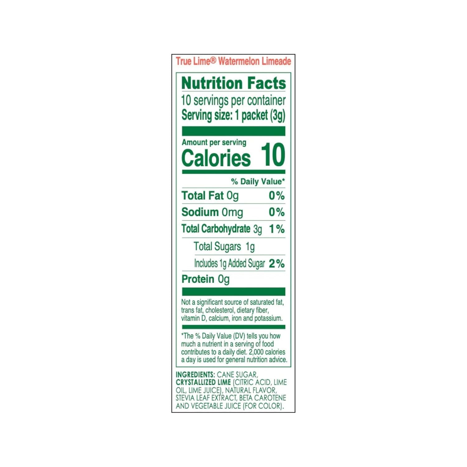 True Citrus nutrition and ingredient label detail showing clean ingredient list