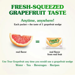 True Grapefruit powder texture spilling from packet with authentic citrus oils
