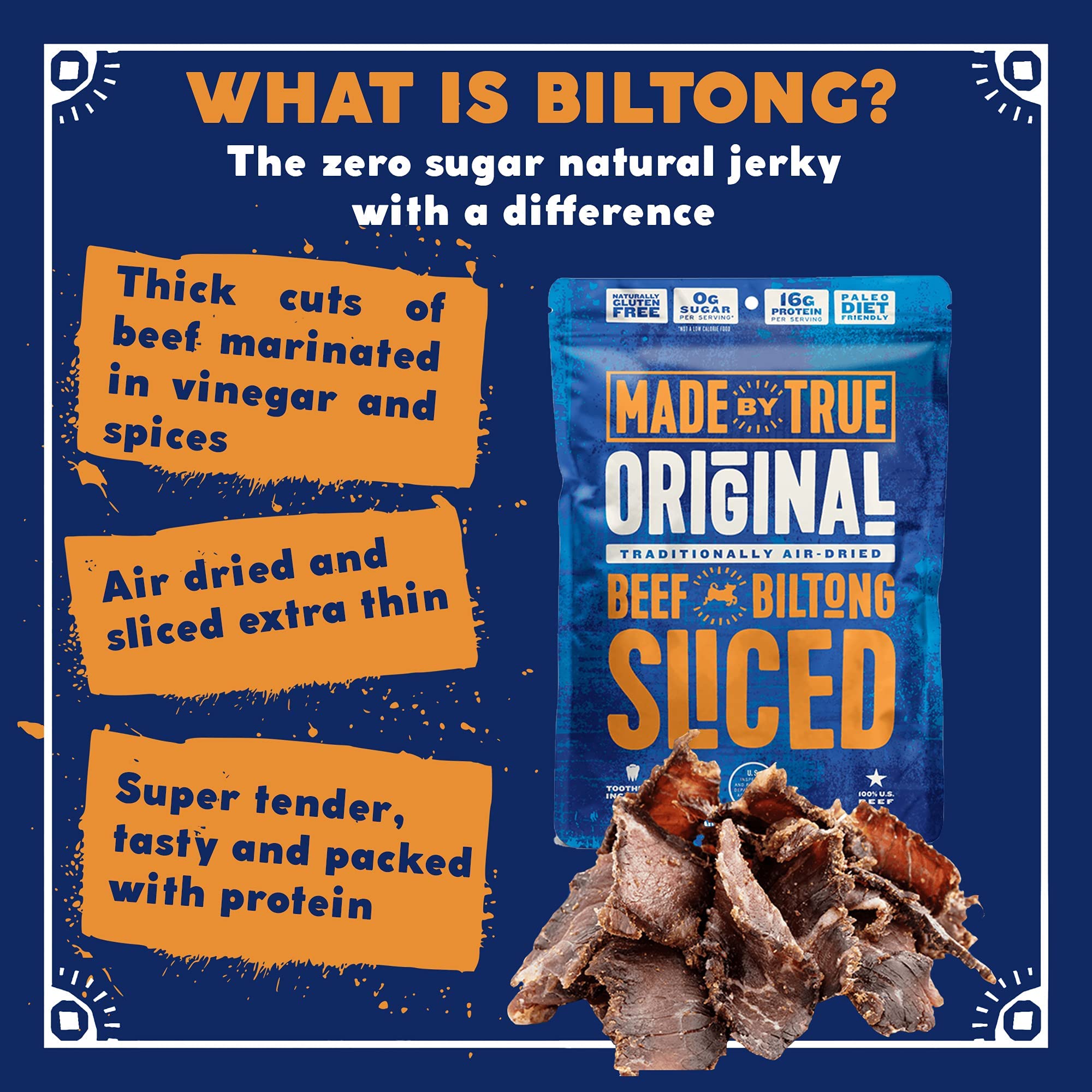 True Jerky close-up of biltong texture highlighting tender slices and savory flavor