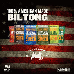 True Jerky opened pouch exposing sliced biltong bites ready to eat for portable protein