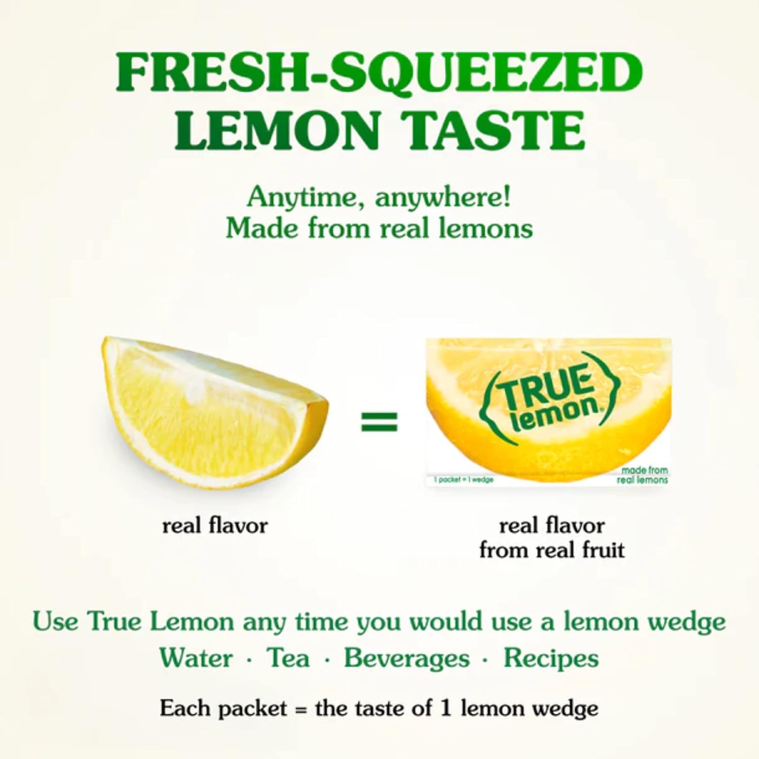 True Citrus packet being poured into a cup, fast-dissolving lemon for beverages benefit