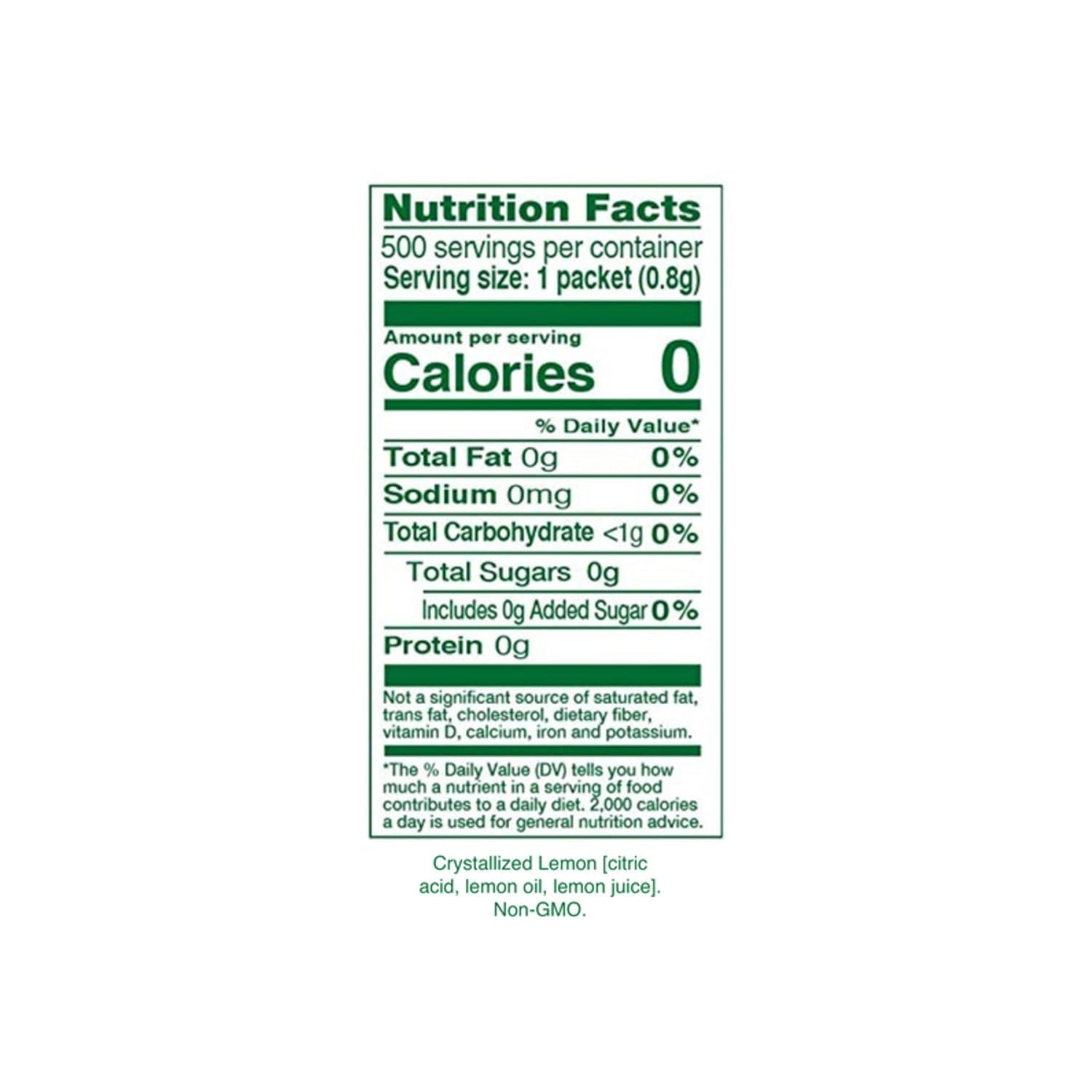 True Lemon single packet close-up displaying crystallized lemon contents, easy portioning