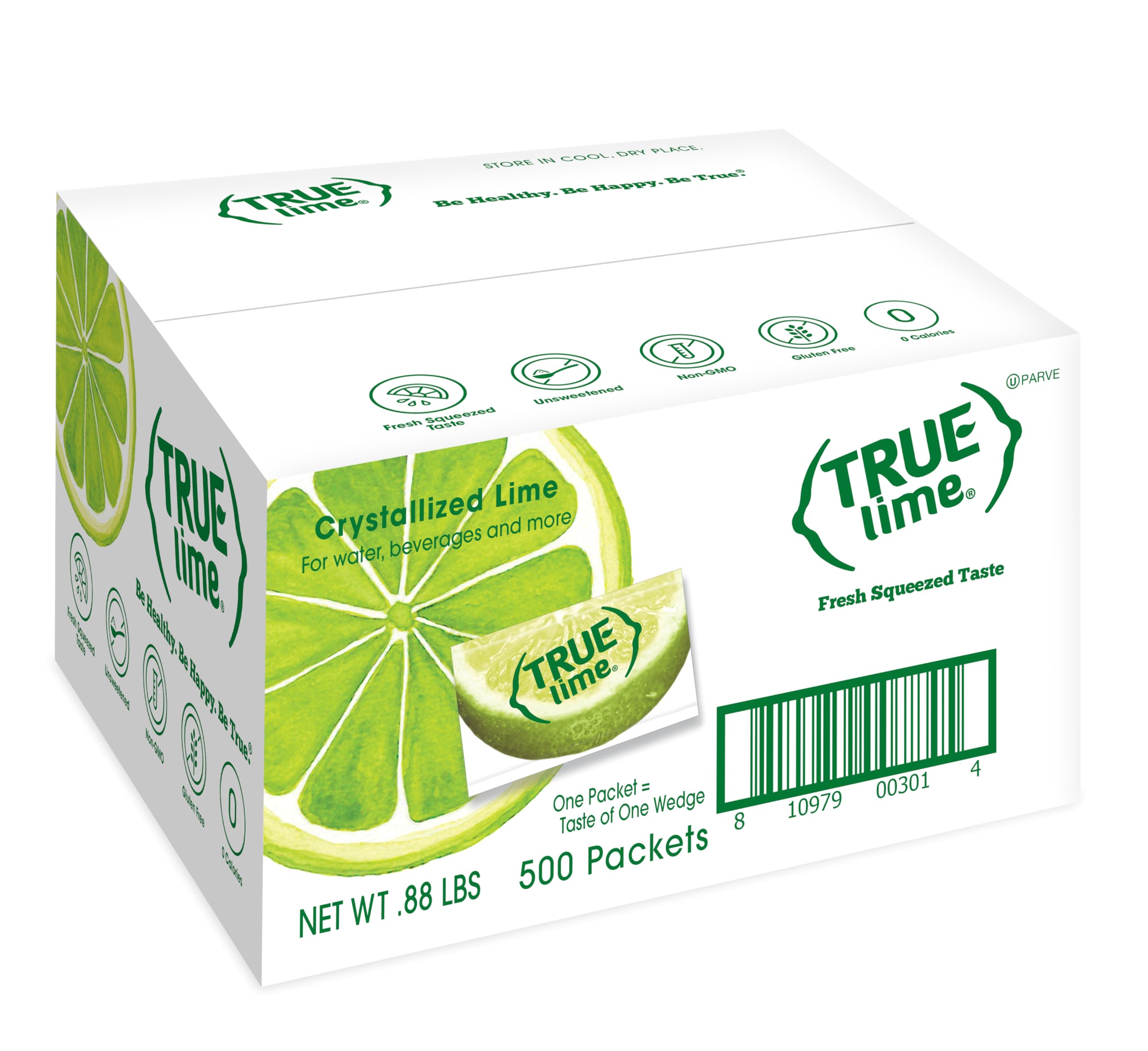 True Lime front packaging showing 500 packet bulk box and clear branding benefit portable flavor