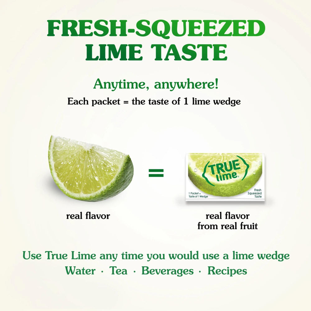 True Lime pouring a packet into a glass to instantly flavor water for refreshing taste