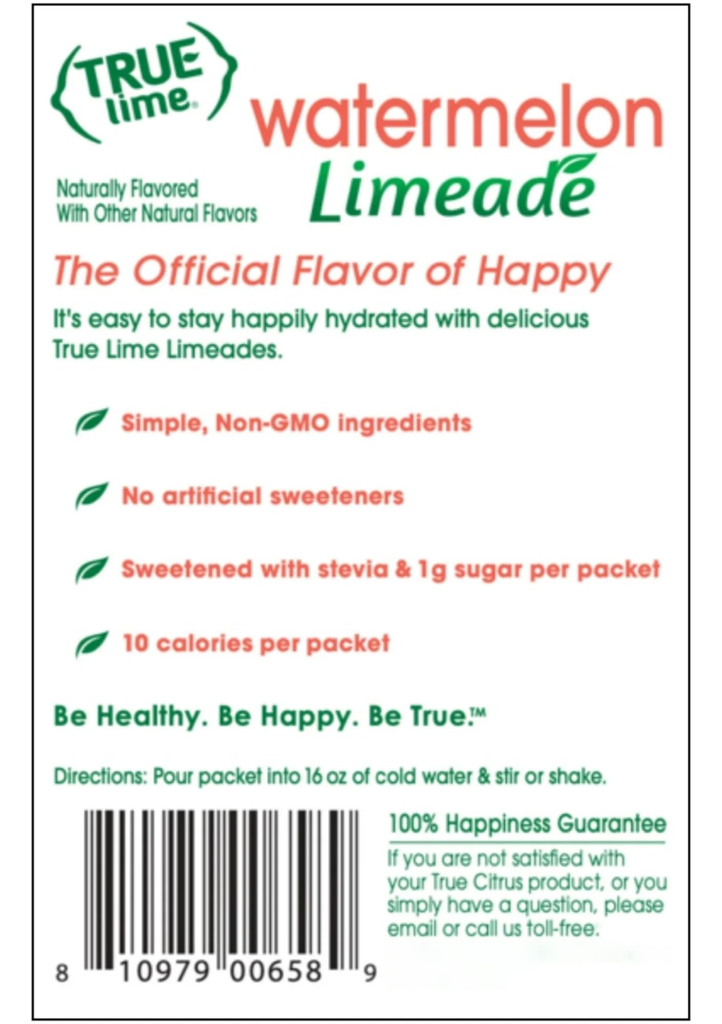 True Lime packet beside a 16 oz bottle for serving-size comparison benefit