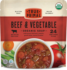 True Primal front packaging showing organic beef soup and convenience