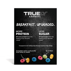 Truely Cereal in a breakfast bowl with milk and berries for a filling morning meal