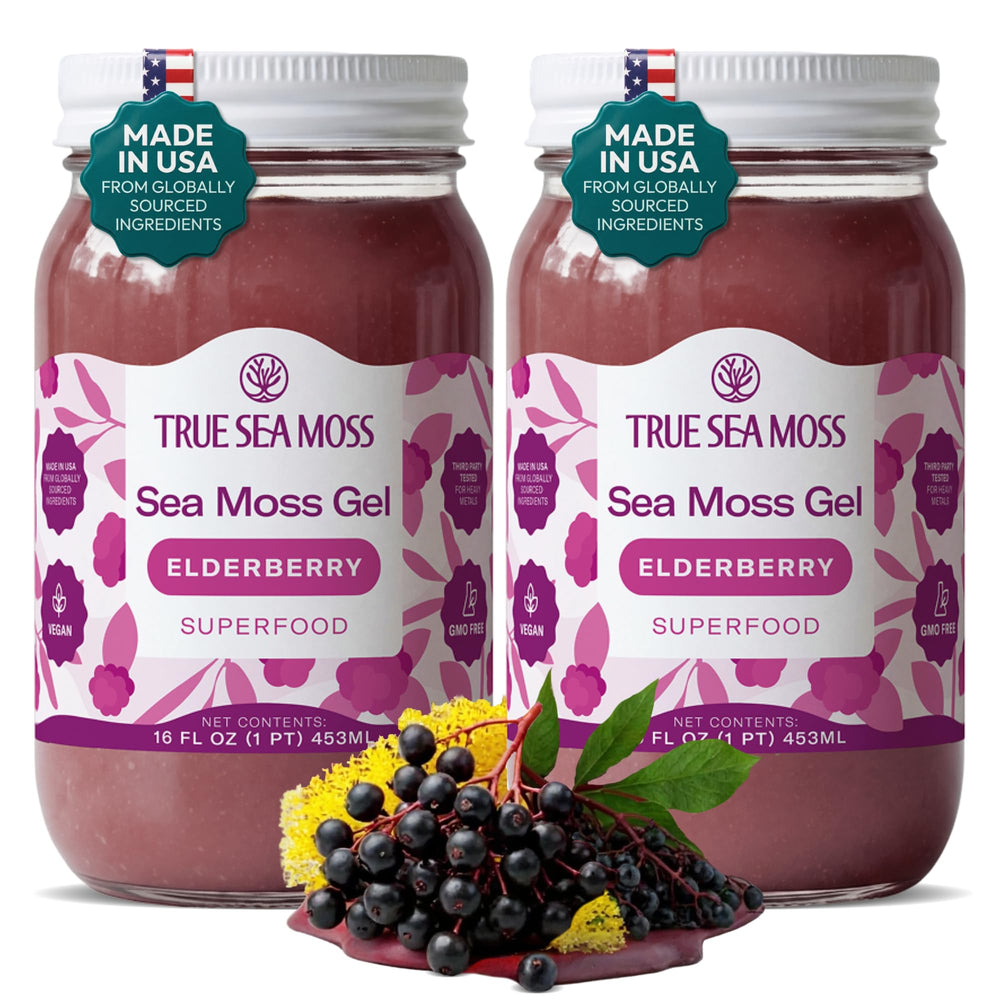 TrueSeaMoss elderberry jar front view showing clean packaging and flavor