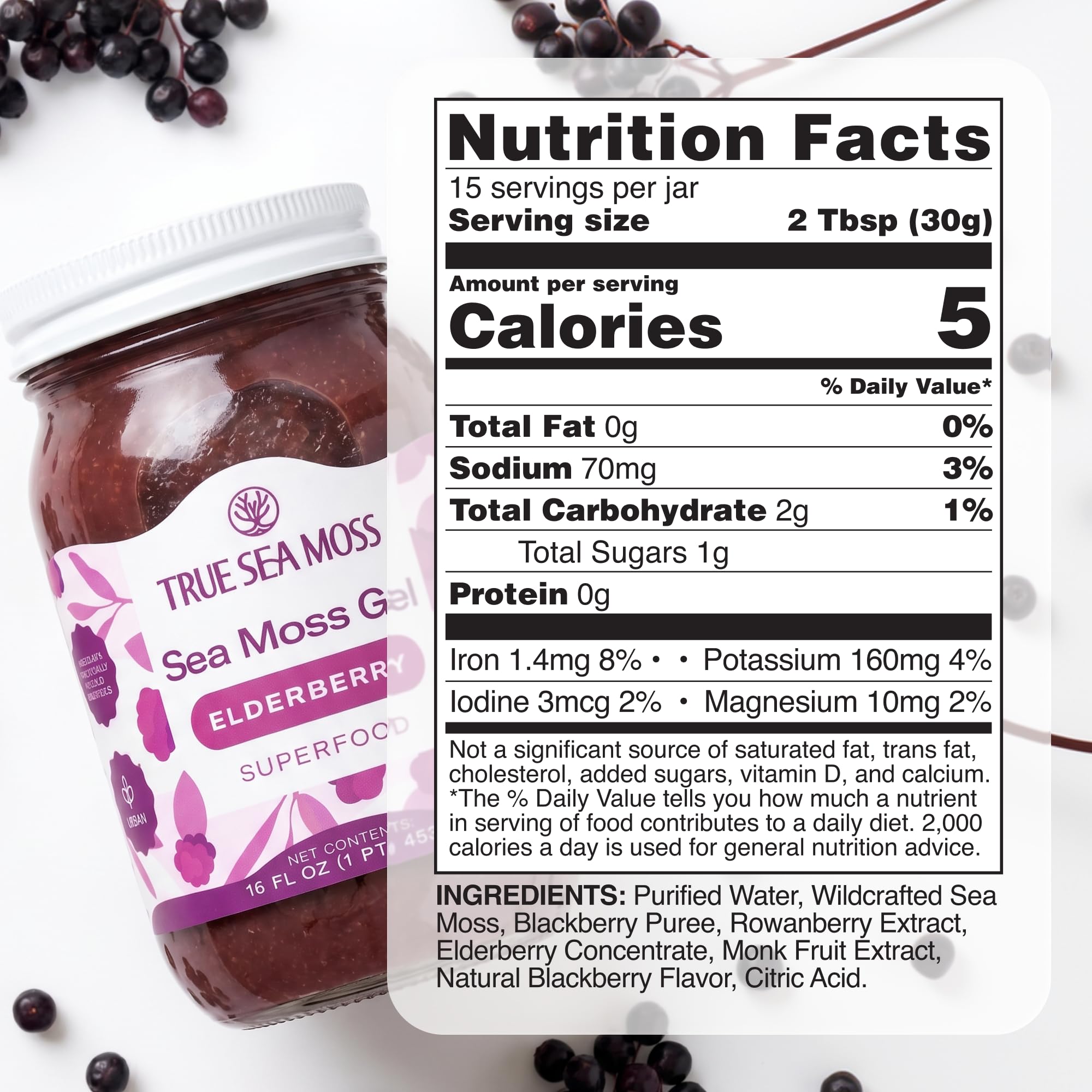 TrueSeaMoss elderberry jar on breakfast table showing easy daily use