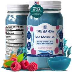 TrueSeaMoss front jar showing label and natural wellness benefits